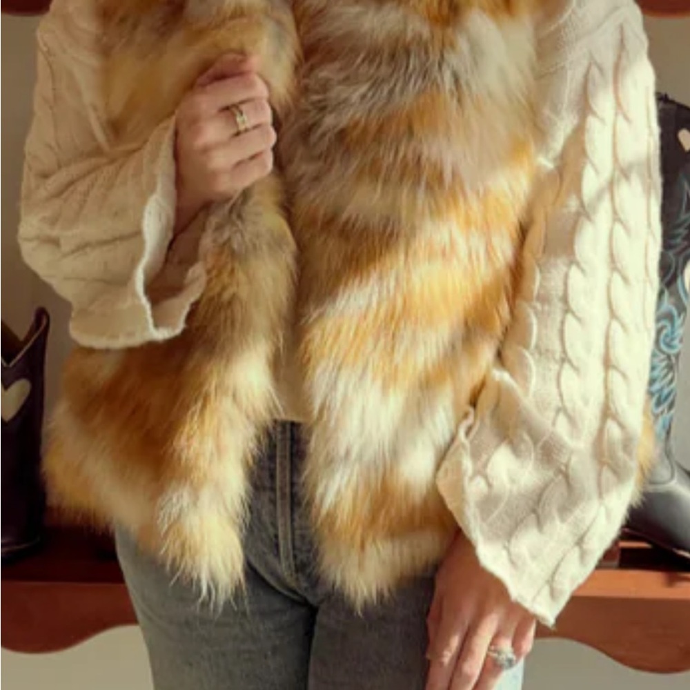 Real fox Fur Vest in Tan and Cream